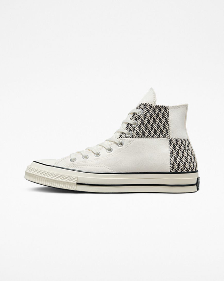 Tenisi Inalti Barbati Converse Chuck 70 Patchwork Bej Albi Negrii | RO HKXDN412